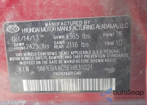 2014 Hyundai Sonata Gls from USA, damaged, VIN 5NPEB4AC5EH831021